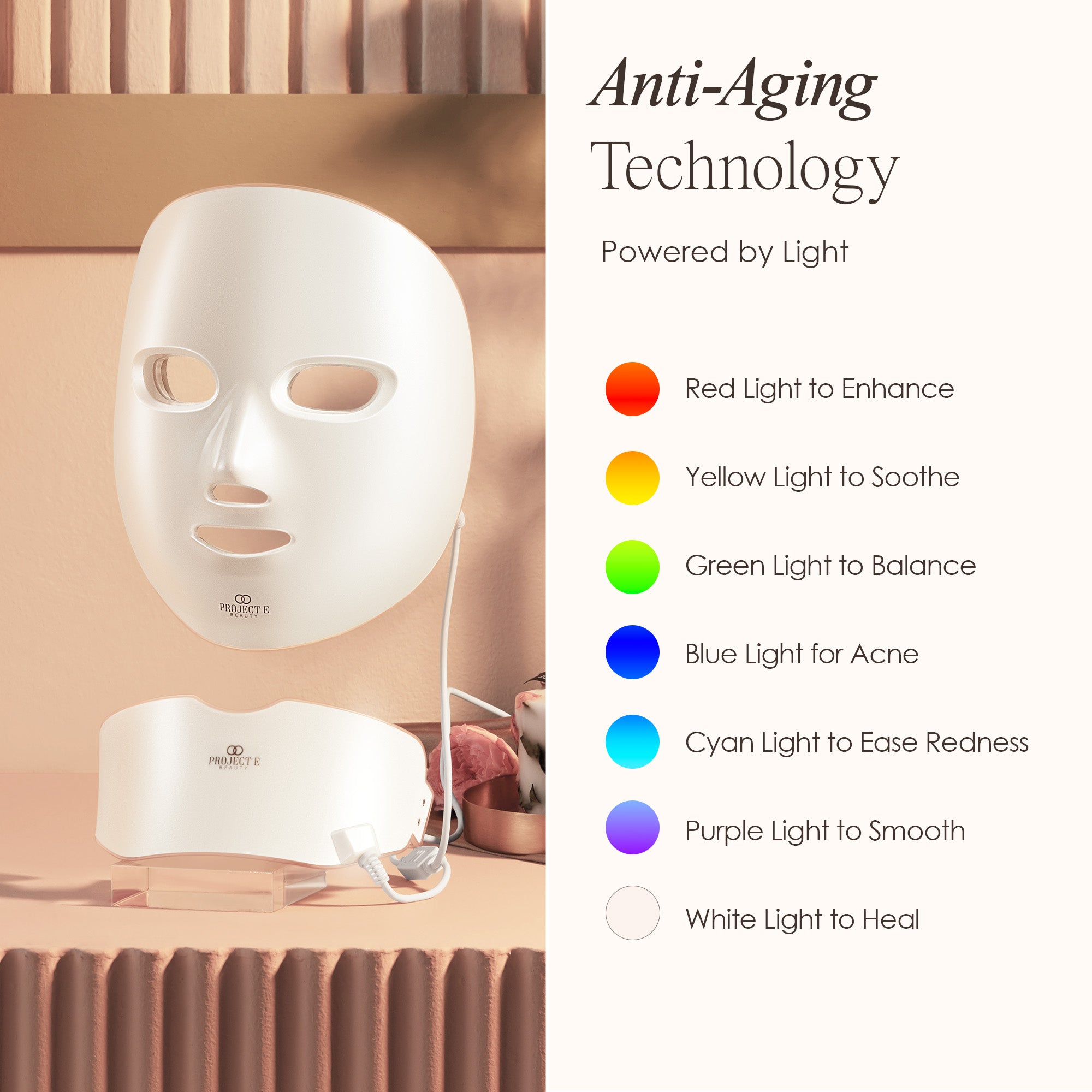 LightAura Plus LED face & neck mask listing technology functions such as red light for wrinkles